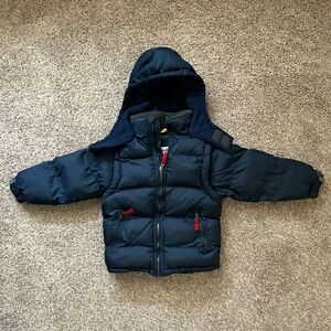 Oshkosh I Navy Blue Puffer Jacket w Fleece Lined Hood & Detachable Arms I M 5/6